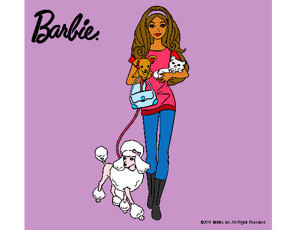 Dibujo Barbie con sus mascotas pintado por miky123