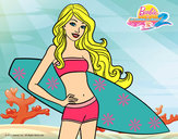 Dibujo Barbie con tabla de surf pintado por Marigaby