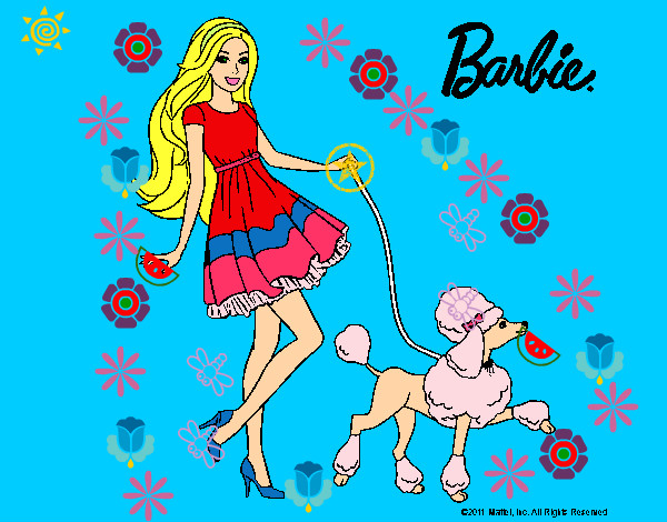 Dibujo Barbie paseando a su mascota pintado por azulito