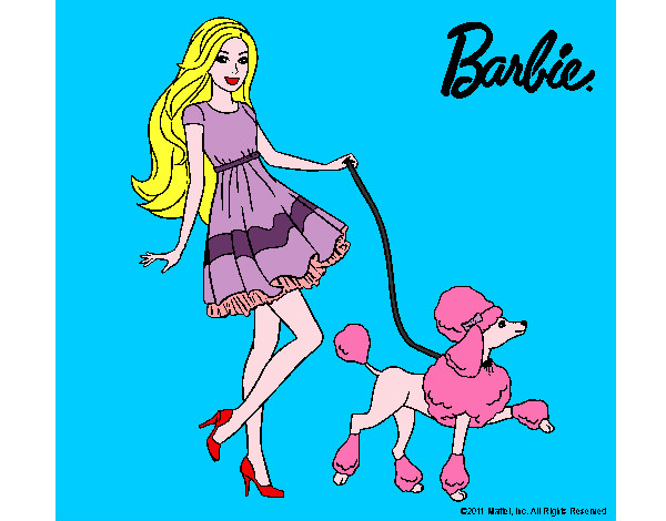 Dibujo Barbie paseando a su mascota pintado por cajaevalon