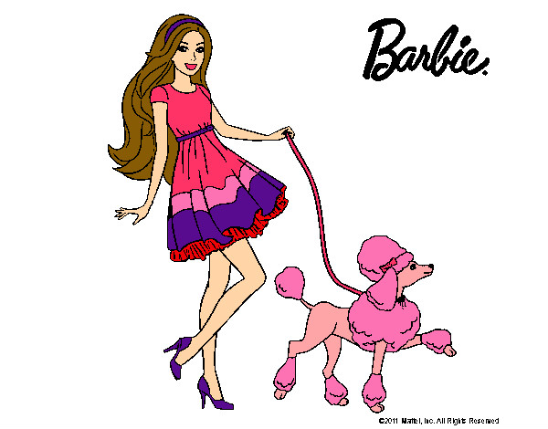 Dibujo Barbie paseando a su mascota pintado por clara147