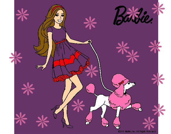 Barbie paseando a su mascota