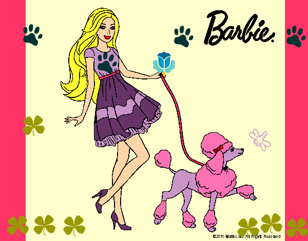 Dibujo Barbie paseando a su mascota pintado por karla12