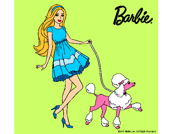 Dibujo Barbie paseando a su mascota pintado por miky123