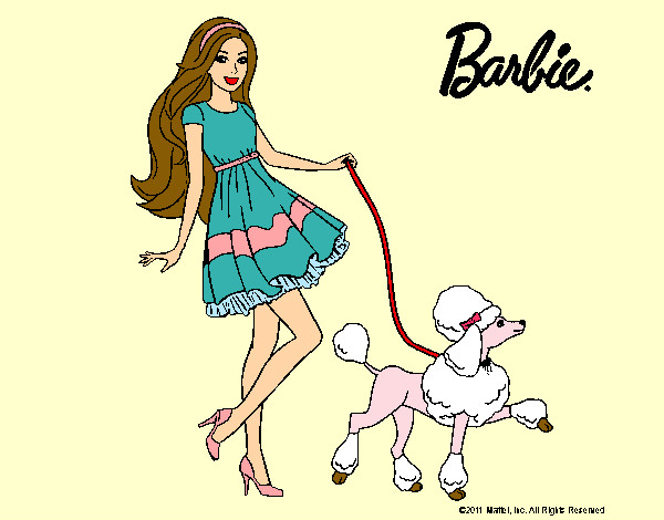 Barbie paseando a su mascota