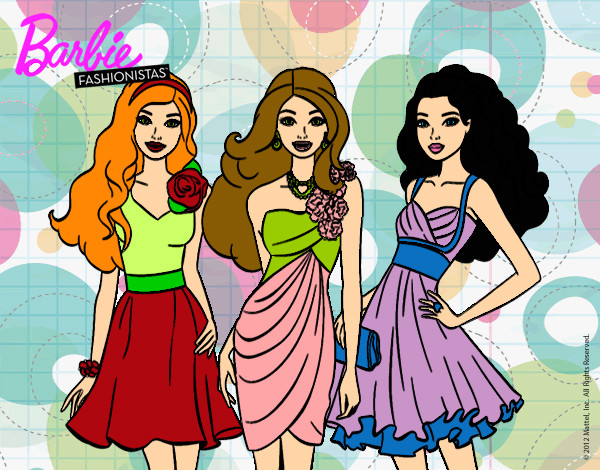 Dibujo Barbie y sus amigas vestidas de fiesta pintado por aerenlove