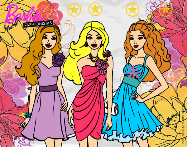 Dibujo Barbie y sus amigas vestidas de fiesta pintado por aldanuchi