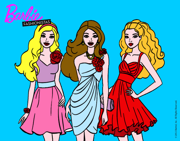 Dibujo Barbie y sus amigas vestidas de fiesta pintado por cajaevalon
