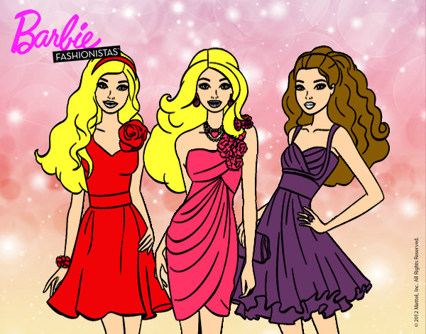 Dibujo Barbie y sus amigas vestidas de fiesta pintado por clara147