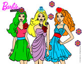 Dibujo Barbie y sus amigas vestidas de fiesta pintado por Ivanka123