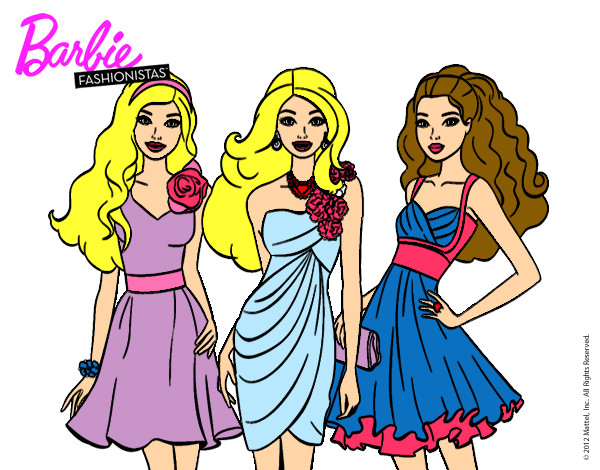 Dibujo Barbie y sus amigas vestidas de fiesta pintado por mimota