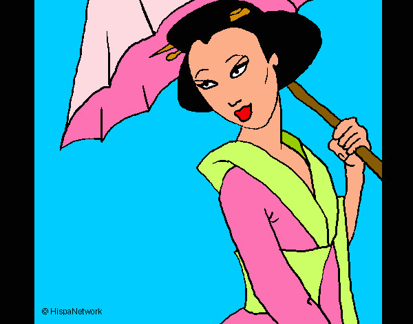 Dibujo Geisha con paraguas pintado por lullanita