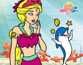 Dibujo Sirena con delfín pintado por mimota