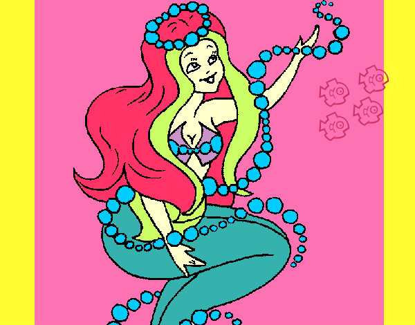 Dibujo Sirena entre burbujas pintado por socata