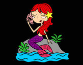 Dibujo Sirena sentada en una roca con una caracola pintado por nanys