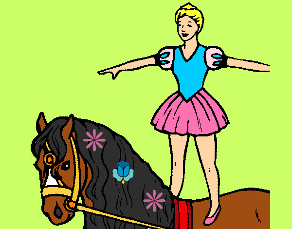 Dibujo Trapecista encima de caballo pintado por alba-adela