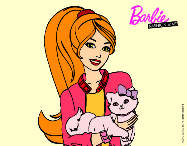 Dibujo Barbie con su linda gatita pintado por Anna-Ines