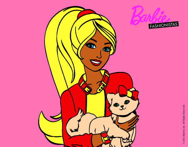 Dibujo Barbie con su linda gatita pintado por Sole1197