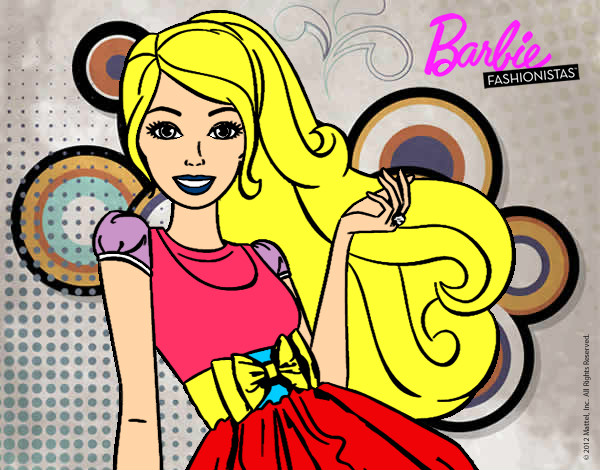 Dibujo Barbie con su vestido con lazo pintado por nanys