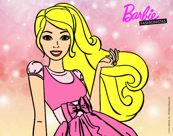 Dibujo Barbie con su vestido con lazo pintado por Roset