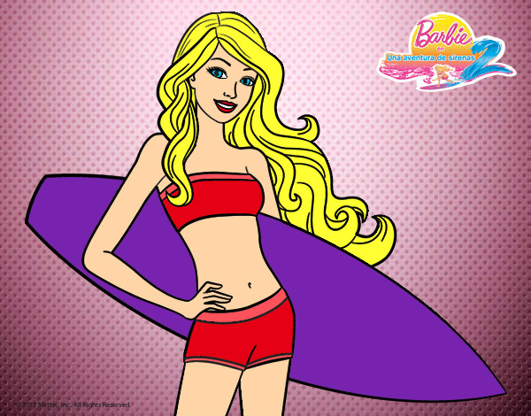 Dibujo Barbie con tabla de surf pintado por Helga