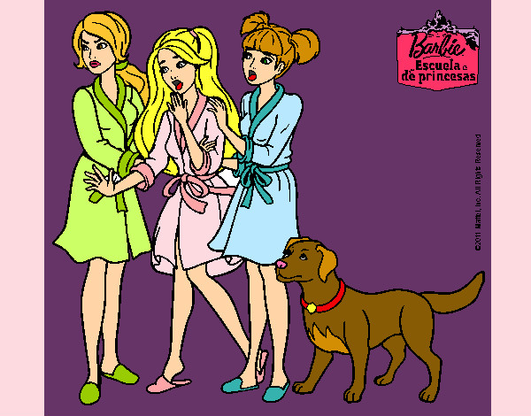 Dibujo Barbie y sus amigas en bata pintado por Anna-Ines