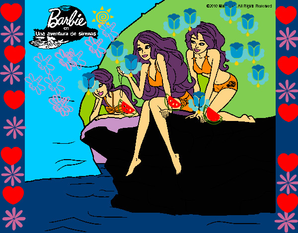 Dibujo Barbie y sus amigas sentadas pintado por josefita22