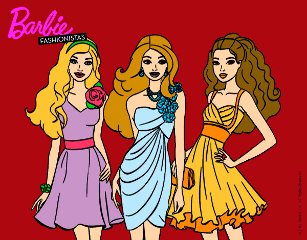 Dibujo Barbie y sus amigas vestidas de fiesta pintado por Anna-Ines