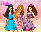 Dibujo Barbie y sus amigas vestidas de fiesta pintado por estephany