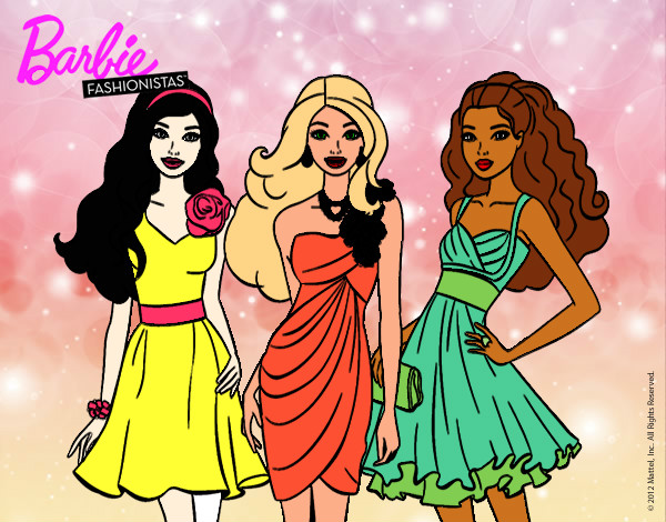 Dibujo Barbie y sus amigas vestidas de fiesta pintado por manuela29