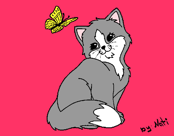 Dibujo Gatito y mariposa pintado por aracheli99