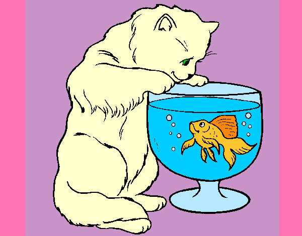Dibujo Gato mirando al pez pintado por Anna-Ines