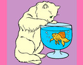 Dibujo Gato mirando al pez pintado por Anna-Ines