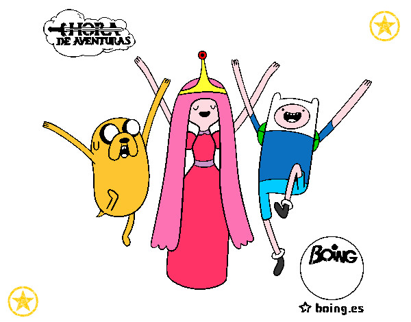 Dibujo Jake, Princesa Chicle y Finn pintado por majoroga