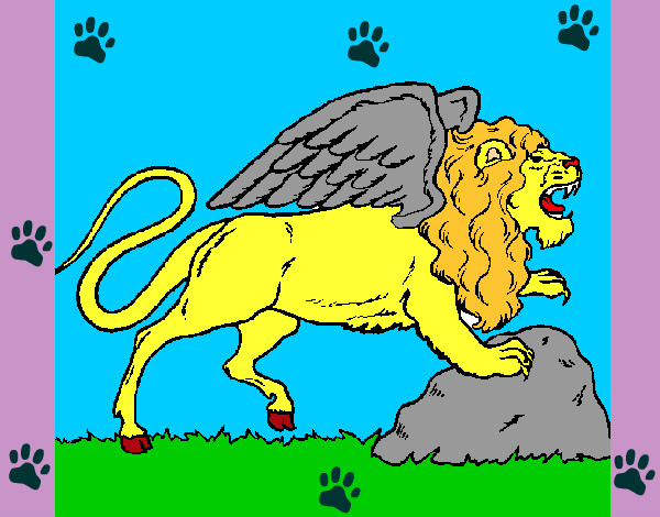 Dibujo León alado pintado por pingo