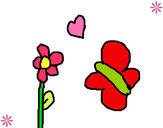 Dibujo Mariposa, flor y corazón pintado por La-artista