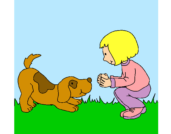 Dibujo Niña y perro jugando pintado por Sandrixbel