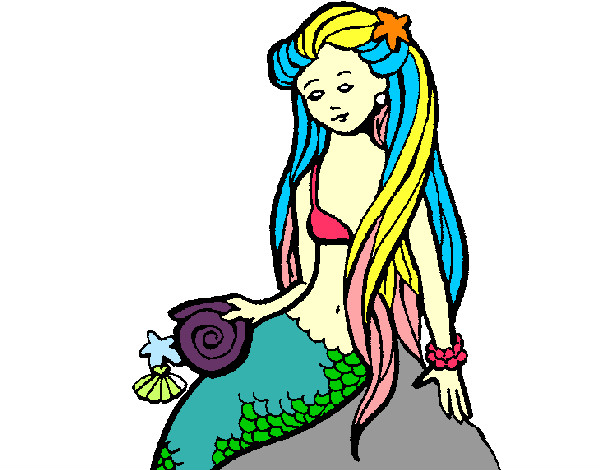 Dibujo Sirena con caracola pintado por 1000ARIS