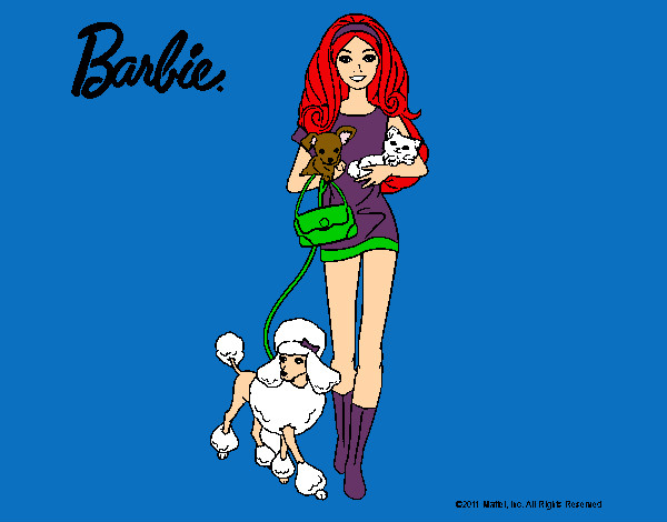 Dibujo Barbie con sus mascotas pintado por alma11
