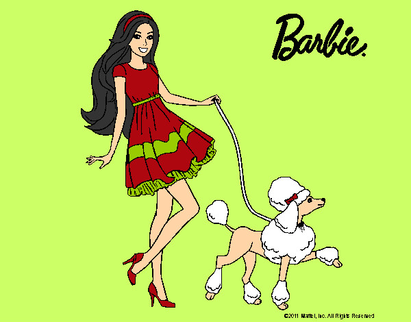 Dibujo Barbie paseando a su mascota pintado por alma11