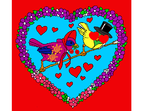 Dibujo Corazón con pájaros pintado por perlita001