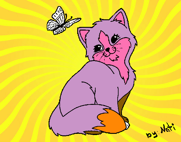 Dibujo Gatito y mariposa pintado por blaki
