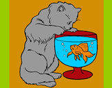 Dibujo Gato mirando al pez pintado por maimo