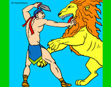 Dibujo Gladiador contra león pintado por pingo