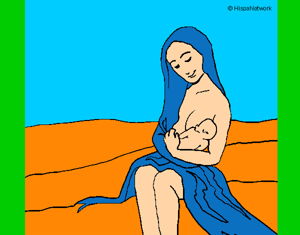 Dibujo Madre con su bebe pintado por pingo