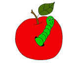 Dibujo Manzana con gusano pintado por REYNA23