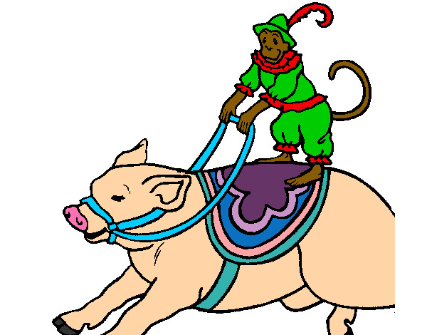 Dibujo Mono y cerdo pintado por pingo