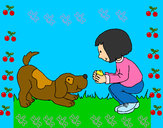 Dibujo Niña y perro jugando pintado por dennise132