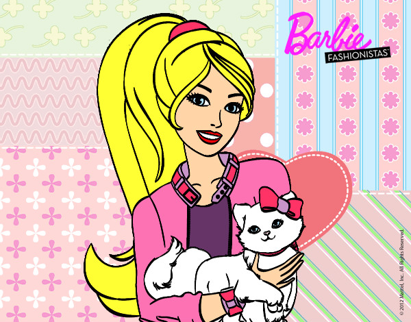 Dibujo Barbie con su linda gatita pintado por milenita19
