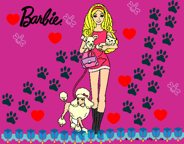 Dibujo Barbie con sus mascotas pintado por milenita19